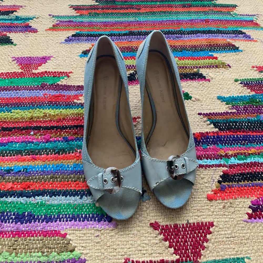 Ladylike Robins Egg Blue peep toe heels